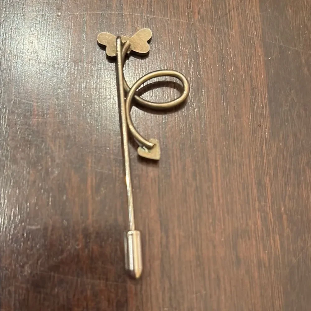 Elegant Silver Butterfly Heart Stick Pin